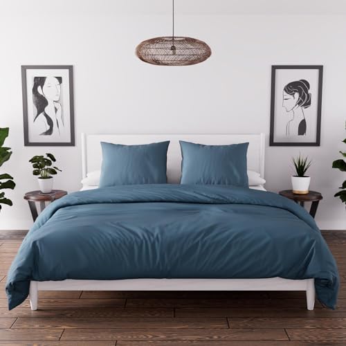 Intemporel Parure Housse de Couette en Microfibre lavée 240x220 cm Boheme Bleu Canard, par Soleil d'Ocre