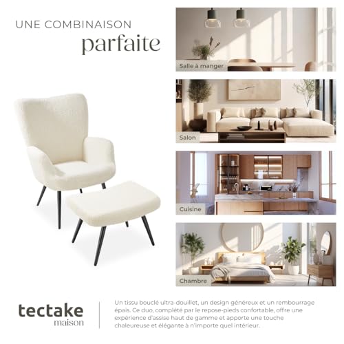 Fauteuil rembourré Bouclé crème - vue 9