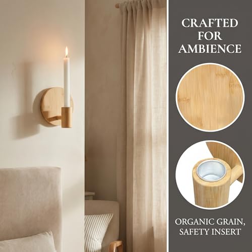 2 Stück Minimalistischer Wandkerzenhalter Set, für Stabkerzen (Holz)