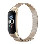 Gengenshi バンド適応 Xiaomi Mi Band 6/Mi Band 5,交換バンドステンレススチール磁気ループス (ヴィンテージゴールド)