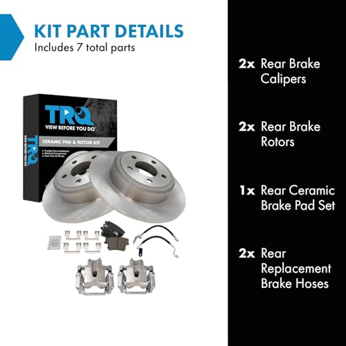 Image of TRQ Rear Brake Pad & Rotor Kit Ceramic Compatible with 2005-2018 Chrysler 300 2010-2015 Dodge Challenger 2006-2016 Charger 2005-2008 Magnum
