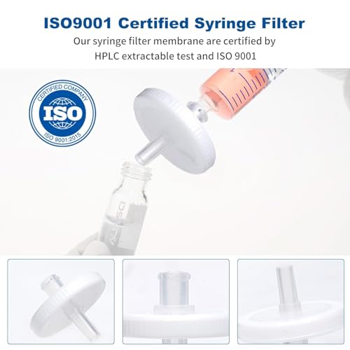 Image of Syringe Filters Hydrophobic PTFE Membrane 100PCS, 5um Pore Size,13mm Disc Diameter,HPLC and GC Needle Filter, Non-Sterile, High Throughput Lab Filtration, Barreled Packed