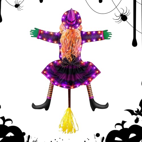 Imtrub Decoración de Halloween de bruja estrellada – Bruja estrellándose contra el árbol, decoración al aire libre, adornos LED para casa, patio, suministros de fiesta para césped, porche, jardín