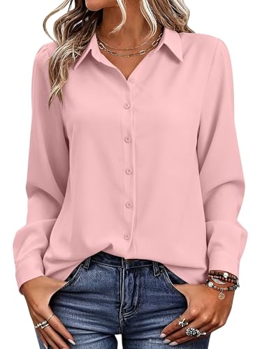 Image of Magritta Women's Shirts Fashion Casual Loose Fit Long Sleeve Button Down Lightweight Collared Blouse Tops