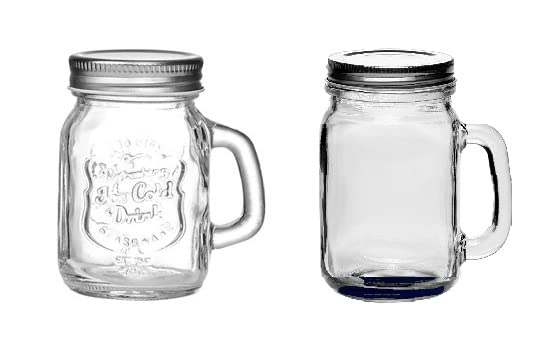 Image of SAVE Assorted Mason Jars with Straight Stainless Steel Straw and 2 Lids and with handle | Lid without Hole | and Free Lid with Hole | Airtight Lid | Transparent Glass | 450 ml (Mason Jars Only)