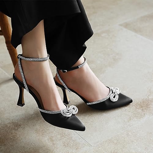 Ankis Women's Rhinestone Bow Heels Closed Toe Pumps Strappy Heels for Women4