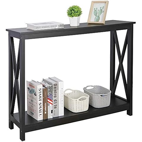 SUPER DEAL 2-Tier Narrow Console Sofa Side Table for Entryway/Hallway/Living Room, 39.3in L x 11.8in W x 31.6in H, Black Cover