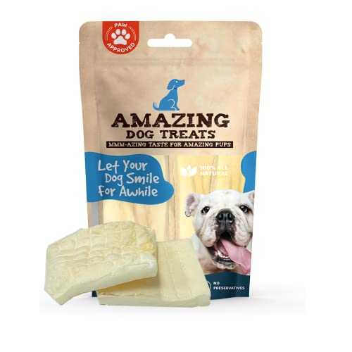 Amazing Dog Treats - Beef Cheek Chip Squares 4x4 (Regular - 8 Count) - NO Odor - Thick Cut - Rawhide Alternative - Beef Cheek Slice Chip Sticks - No Dyes, Chemicals, or Preservatives