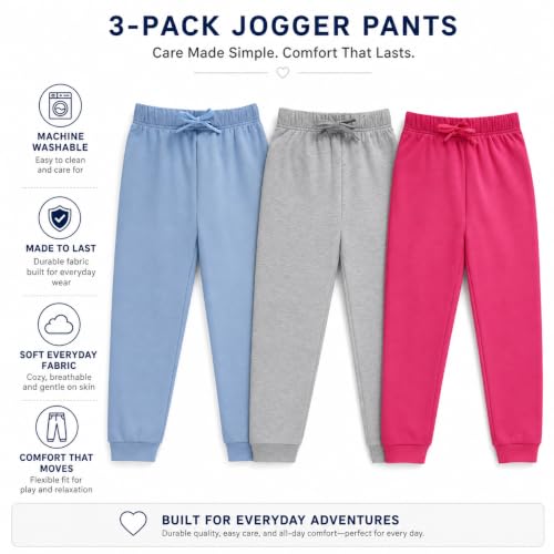 Image of BTween Kids Girls Fashion Stretch Waist Ultra Soft Jogger Pants Set 3 Pack Bundle