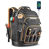 Tool Backpack, HVAC Tool Bag with Molded Base, Full Opening Electrician Tool Backpack for Men Heavy Duty, Tools Organizer Bags for Jobsite Work Handyman, Large Pockets & Combination Lock