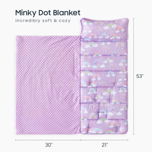 image for Wake In Cloud - Toddler Nap Mat with Pillow and Minky Fleece Blanket, 
