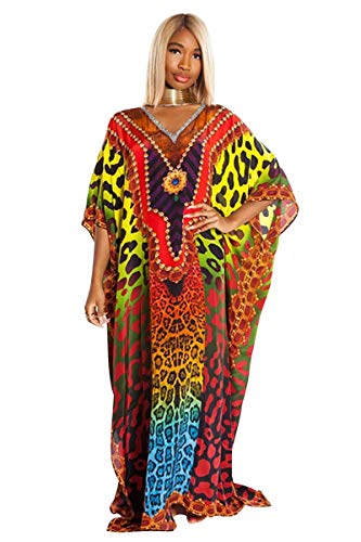 Landove Vestido Boho Mujer Largo Talla Grande Camisolas y Pareos Indios Bohemio Hippie Tunica Piscina Caftan Africano Kaftan Etnico Kimono Flores Ropa Hawaiana Traje de Baño Bikini Cover Up
