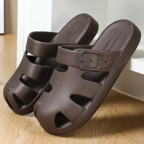 BILIKEYU Mens Slip-on Slides Sandals Cutouts Closed Toe Breathable Comfortable Thick Sole Beach Sandal with Buckle Strap4