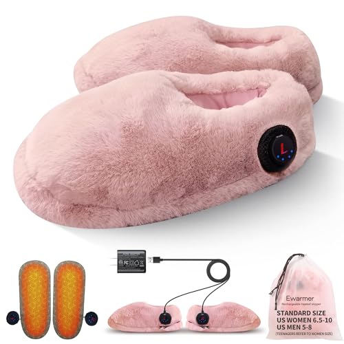 Ewarmer Reachargeable Foot Warmer for Cold Feet, Heated Boots Slippers for Women, The Next Generation Electric Cordless Heating Slippers (Pink Slippers, Standard)