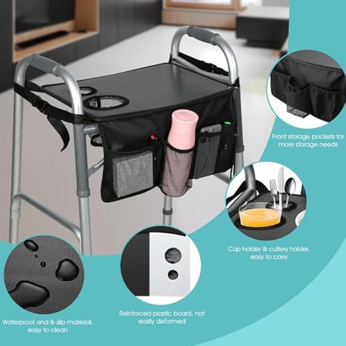 Plateau pour déambulateur pliable multifonctionnel à plusieurs poches