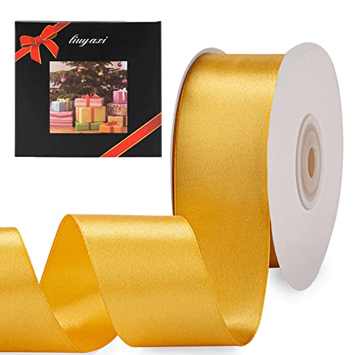 Image of Solid Color Double Faced Gold Satin Ribbon 1 inch X 50 Yards, Ribbons Perfect for Crafts, Wedding Decor, Bow Making, Sewing, Gift Package Wrapping and More
