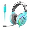 Bajeal Kabelgebundenes Gaming-Headset mit Mikrofon 7.1 Surround-Sound, LED-Kopfhörer für PC, Blau