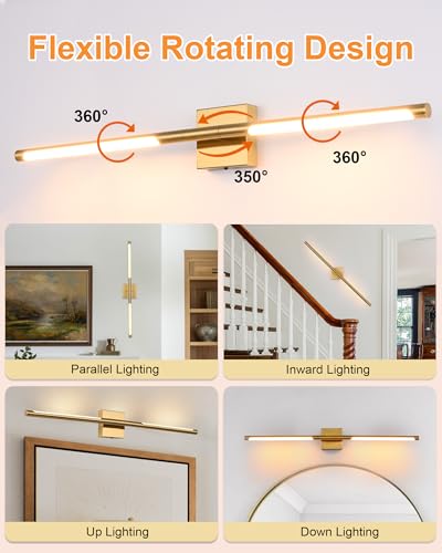 Image of TODOLUZ 40-Inch 5CCT 22W LED Bathroom Vanity Light Fixture, Brushed Brass 2700K-5500K Wall Sconce Lighting with Rotatable Lamp Tube