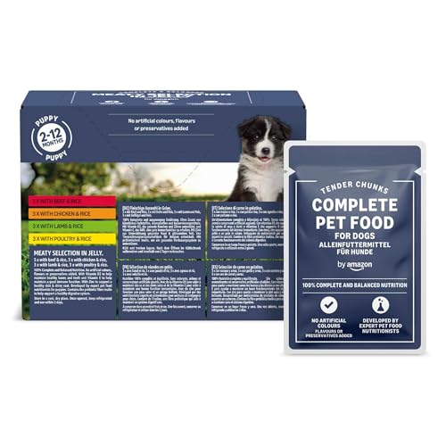 by Amazon Alleinfuttermittel für Welpen, Fleischige Auswahl in Gelee, 1.2kg (12 beutel mit 100g) by Amazon Alleinfuttermittel für Welpen, Fleischige Auswahl in Gelee, 1.2kg (12 beutel mit 100g)