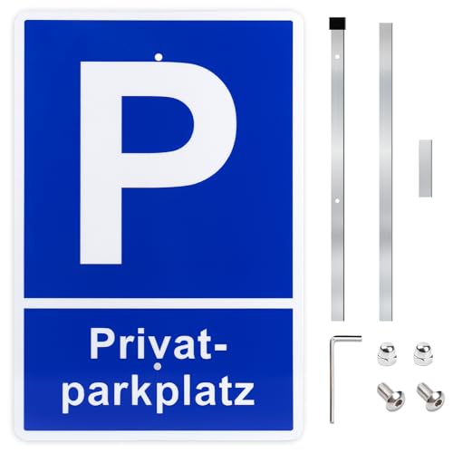 YYTECH Privatparkplatz Schild, Schild Privat Parkplatz mit Pfosten Halterung Alu 20 x 30 cm Höhe 45cm mit Löchern mit Löchern für Zaun, Parkverbot Schilder Einfach Einzurichten