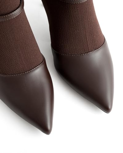 Kitten Heel Knee High Boots for Women Stretchy Knit Sock Booties Knee High Pointed Toe Low Heel Slip On Breathable Buckle Strap Winter Tall Boots3