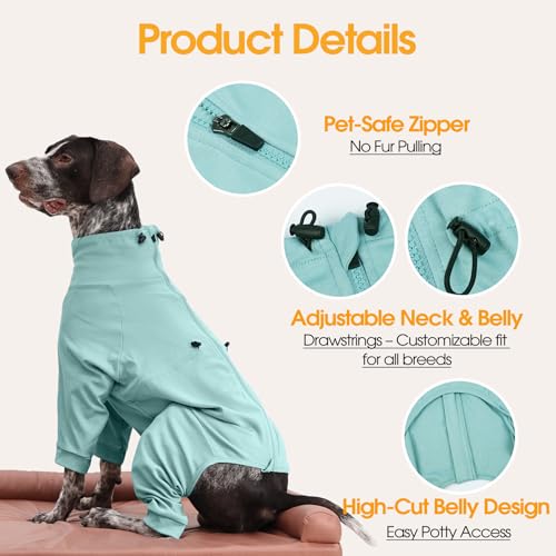 Image of Adjustable Recovery Suit for Small Dogs, Dog Pajamas, Green, S | Surgical Recovery Suit for Dogs Female Male, Zipper On 4 Leg Long Sleeve Dog Pajamas Onesie for Shedding Anti-Licking Wound