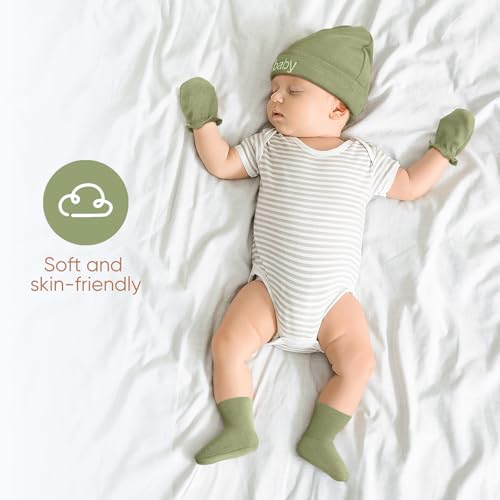 BQUBO Newborn Baby Hat Mittens Socks Set Infant Cotton Beanie Gloves Thick Warm Socks for 0-6 Months Boys Girls2