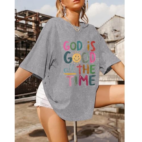 Image of Christian Shirts for Women Oversized God is Good Tshirt Vintage Religious Jesus Tees Inspirational Bible Verse Tops