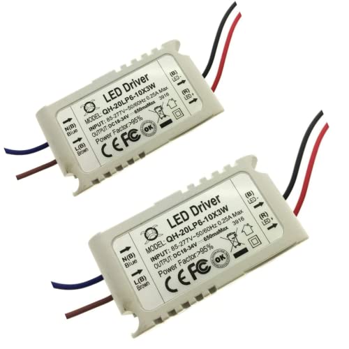 Image of LED Driver 30W DC18-34V 650mA Output (Input AC 85-277V 50 /60Hz) Lamps Dedicated Drive Led Light Power Supply Strips Lights Transformer Constant Current (2-Pack)