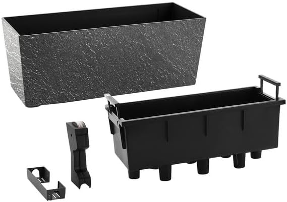 Dehner Stone Plastic Box with Irrigation System, Rectangular, Gray