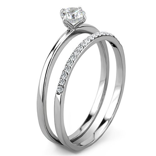 Women's Stainless Steel Round Cut Solitaire Engagement Wedding Set4