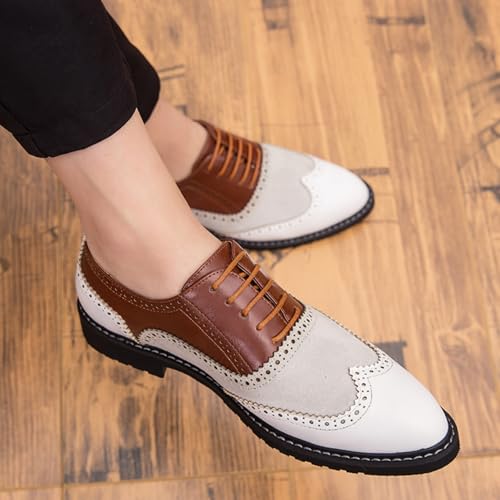 Mens Retro Brogue Multicolor Leather Dress Oxfords Shoes Low Top Non-Slip Round Toe Wingtip Casual Derby Shoes for Formal Business Wedding4