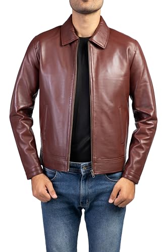 Image of Jild Polo Collar Premium Leather Jacket Men - Old School Classic Style Everyday Wear Real Lambskin Mens Leather Jacket