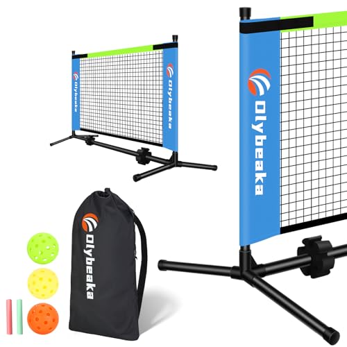 Mini Pickleball Net for Beginners Pros, Half Court Small Size Portable Pickleball Net for Driveway Backyard Outdoor Indoor with 3 Pickleballs Carry Bag, Chalk (Blue, 5ft)
