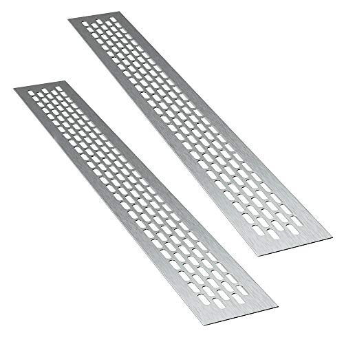 sossai® Aluminium Lüftungsgitter - Alucratis (2 Stück) | Rechteckig - Maße: 48 x 6 cm | Farbe: Inox | gebürstet