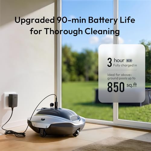 Image of Bubot 300P Cordless Pool Vacuum for Above Ground Pool, Robotic Pool Cleaner with Bluehole Suction, DirtLock 2.0, Dual Filters, Smart Sensor, Self Parking up to 850 Sq.Ft, Deep Gray