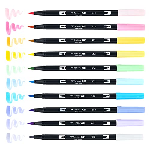 Tombow 56187 Dual Brush Pen Art Markers, Pastel, 10-Pack. Blendable, Brush And Fine Tip Markers #TOP4
