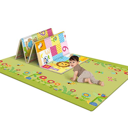 Tosbess Alfombrilla de Juego para Bebé, Alfombra Infantil Plegable LDPE Espuma Alfombrilla, Impermeable Antideslizante Reversible Grande Baby Play Mat, 180 x 100 x 1cm