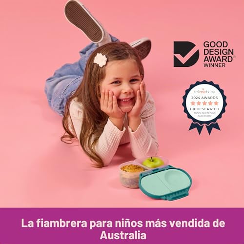 Miniatura 6 de B.Box Pack De 2 Snackbox Bento, Recipiente Alimentario De Doble Compartimento A Prueba De Fugas Con Tapa, Ideal Para Almuerzos Y Meriendas De Niños, Superficie Extensible, Pack De 2, Azul Verde