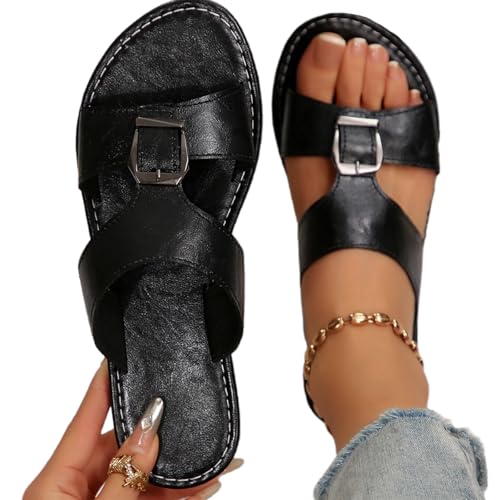ZKXYFFS Summer Sandals for Women 2025 Fashion Casual Vacation Open Toe Slip on Flat Wide Sandal Comfortable Beach Outdoor Slippers