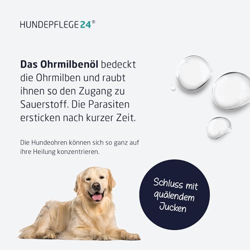 Hundepflege24 Ohrentropfen für Hunde - Ohrmilben, Juckreiz & Ohrentzündungen natürlich & schonend entfernen - Hochwirksame, sofort wirkende Ohrenpflege für Hunde - Ohrmilben Hund 50ml