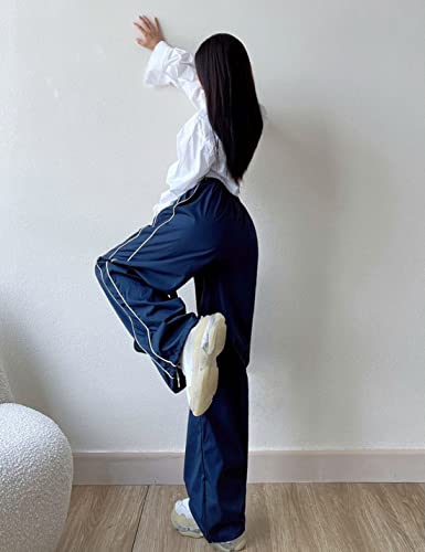 Springrain Womens Track Pants Y2K Pants Baggy Wide Leg Joggers For Women Y2K Parachute Pants(Navy-L) #TOP7