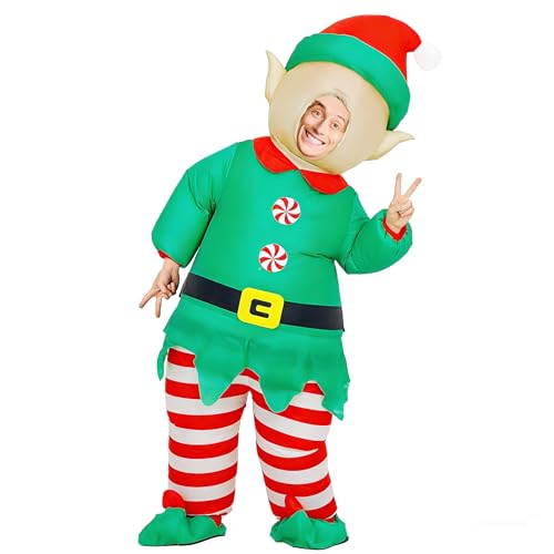 Rafalacy Inflatable Christmas Costume for Adult Blow up Santa Claus Elf Snowman Ginger Bread Man Costum Xmas Funny Fancy Dress