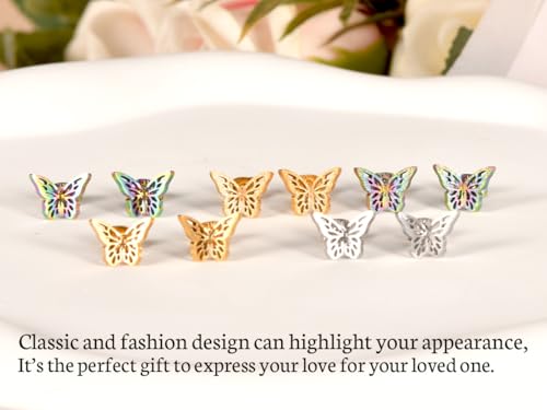 Hopply Dainty Gold Rainbow Butterfly Stud Earrings for Women Hypoallergenic 20G Surgical Stainless Steel Post Cartilage Earrings Trendy Jewelry for Sensitive Ears (1 Pairs Rainbow-A) by Hopply - Image 6