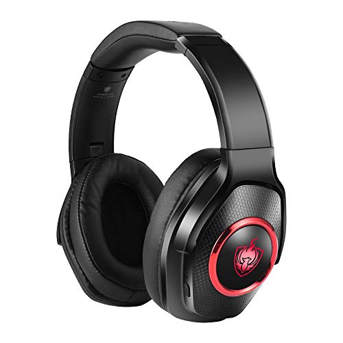 Casque de jeu PS4, PHOINIKAS, casque filaire, microphone amovible, faible latence, Bluetooth de téléphone portable, 7.1, lumière LED (Q8 rouge) Cover