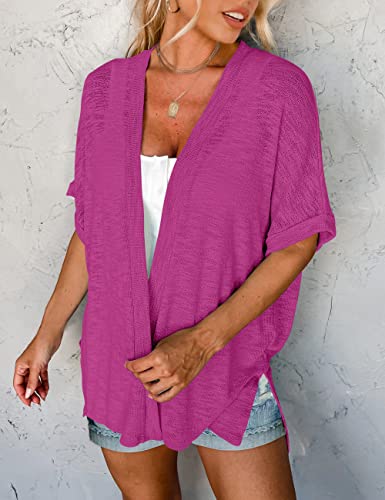 Image of MEROKEETY Women's 2026 Summer Lightweight Kimono Cardigan Short Sleeve Open Front Casual Loose Trendy Beach Cover Ups
