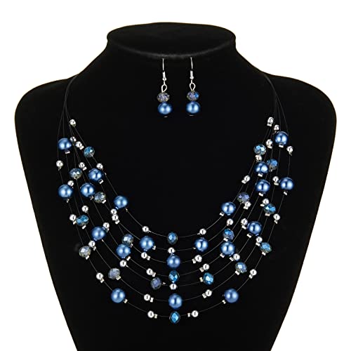 Errally Layered Pearl Beaded Necklaces for Women Multi Layered Pearl Choker Necklace Boho Jewelry for Women Gifts for Mom(Blue) by Errally - Used condition - Image 3