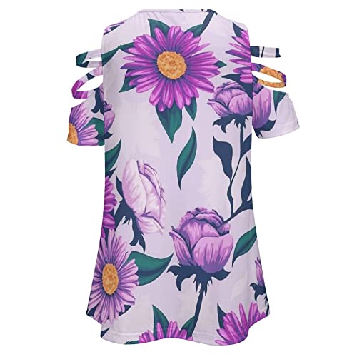 KccOsg Túnica feminina para usar com leggings, túnicas florais com ombro vazado, ajuste solto, zíper