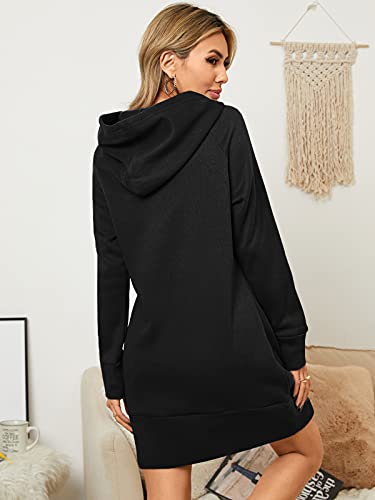 Celmia Women Long Sleeve Slim Hooded Pullover Zipper Tunic Sweatshirt Dress Hoodie With Pockets Black 2Xl #TOP3