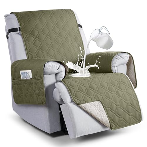 Image of VANSOFY 100% Waterproof Recliner Chair Covers, Recliner Cover Non-Slip Dog Chair Cover Furniture Protector Washable Slipcover with Pocket, Elastic Straps for Pets, Dogs(Olive Green, 25 inch)